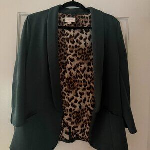 Skies are Blue sz xl emerald green scuba jacket with leopard lining